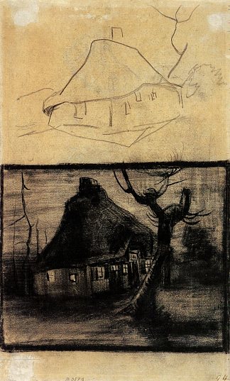 Two Studies of a Cottage Two Studies of a Cottage (1885; Nunen / Nuenen,Netherlands                     )，文森特·梵高