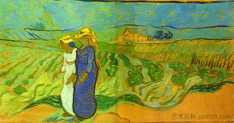 两个女人穿过田野 Two Women Crossing the Fields (1890; Auvers-sur-oise,France  )，文森特·梵高