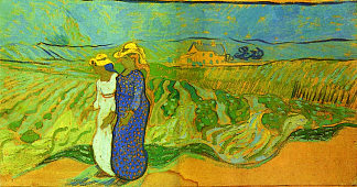 两个女人穿过田野 Two Women Crossing the Fields (1890; Auvers-sur-oise,France                     )，文森特·梵高