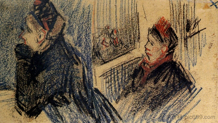 包厢里的两个女人 Two Women in a Balcony Box (1885; Nunen / Nuenen,Netherlands  )，文森特·梵高