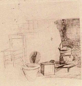 未完成的草图与一个锅在火上的内部 Unfinished Sketch of an Interior with a Pan above the Fire (1881; Netherlands                     )，文森特·梵高