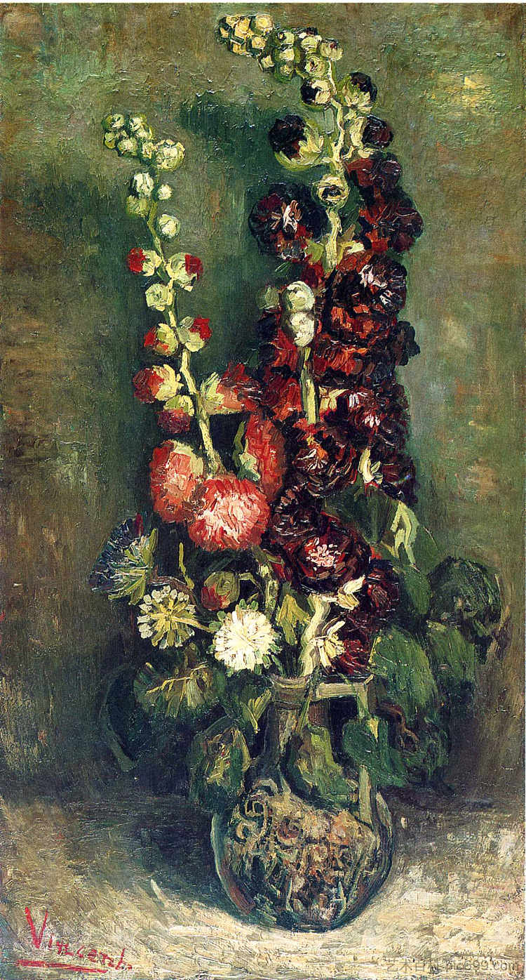 霍利霍克斯花瓶 Vase of Hollyhocks (1886; Paris,France ),文森特·梵高