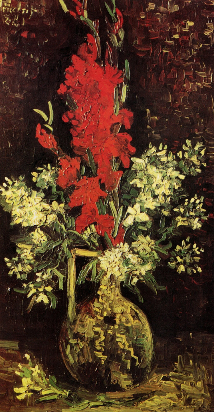 花瓶与剑兰和康乃馨 Vase with Gladioli and Carnations (1886; Paris,France  )，文森特·梵高