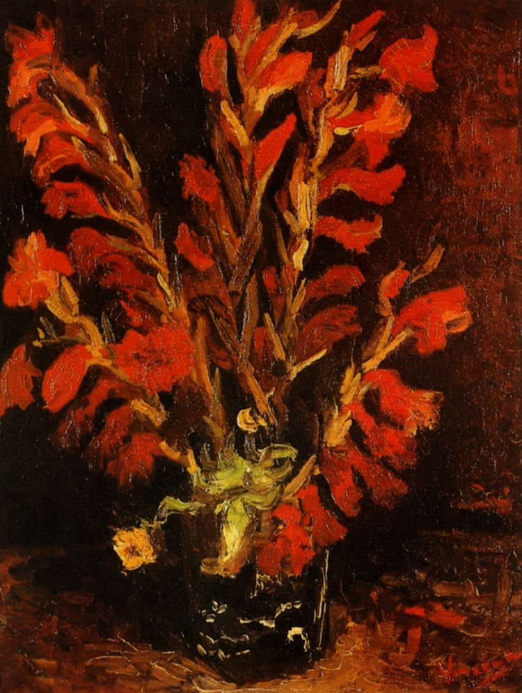 花瓶与红色剑兰 Vase with Red Gladioli (1886)，文森特·梵高