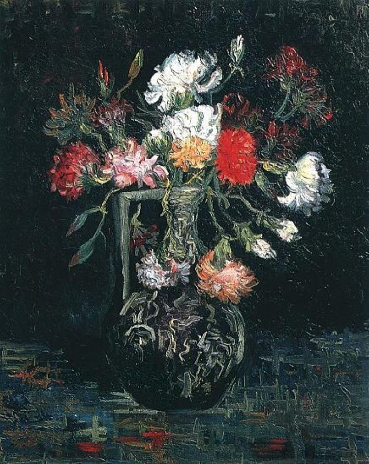 带有白色和红色康乃馨的花瓶 Vase with White and Red Carnations (1887)，文森特·梵高