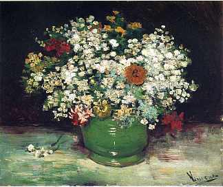 花瓶与百日菊和其他花卉 Vase with Zinnias and Other Flowers (1886; Paris,France                     )，文森特·梵高