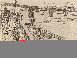 河流，码头和桥梁的景色 View of a River, Quay, and Bridge (1888; Arles,Bouches-du-Rhône,France                     )，文森特·梵高