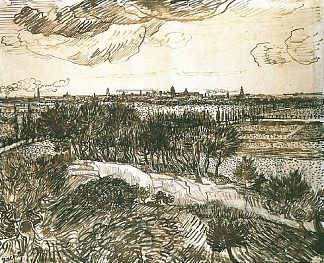 从山上看阿尔勒 View of Arles from a Hill (1888; Arles,Bouches-du-Rhône,France                     )，文森特·梵高