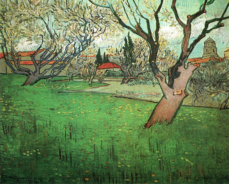 阿尔勒与树木盛开的景色 View of Arles with Trees in Blossom (1888; Arles,Bouches-du-Rhône,France  )，文森特·梵高