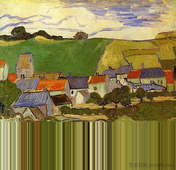 奥韦尔的景色 View of Auvers (1890; Auvers-sur-oise,France  )，文森特·梵高