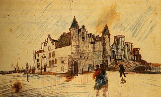 查看石头 View of Het Steen (1885; Antwerp,Belgium                     )，文森特·梵高