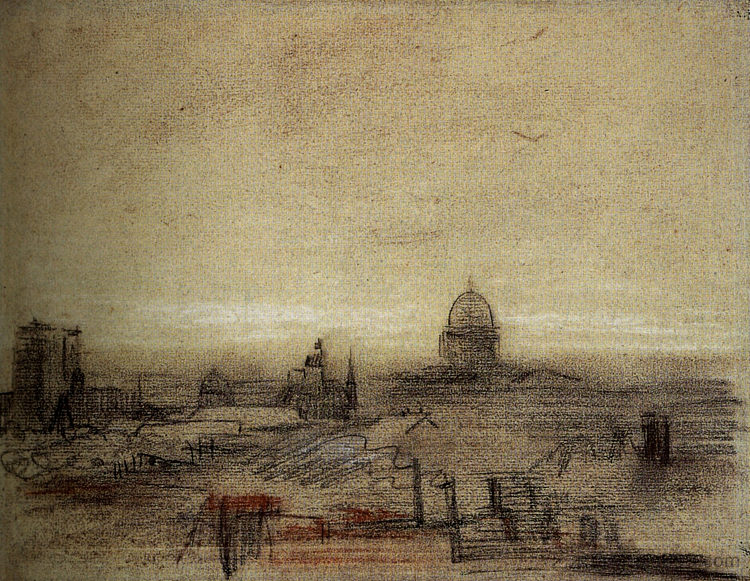 巴黎圣母院和万神殿的景色 View of Paris with Notre-Dame and the Pantheon (1886; Paris,France  )，文森特·梵高