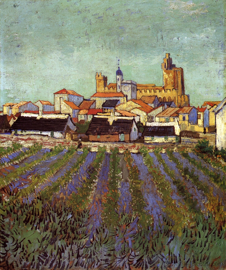 圣玛丽斯的景色 View of Saintes-Maries (1888; Saintes-maries-de-la-mer,France  )，文森特·梵高