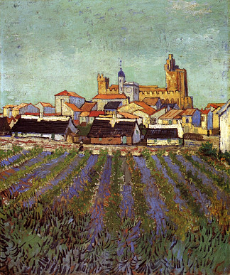 圣玛丽斯的景色 View of Saintes-Maries (1888; Saintes-maries-de-la-mer,France                     )，文森特·梵高