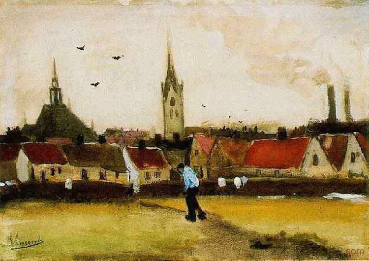 海牙与新教堂的景观 View of The Hague with the New Church (1882; Haag / Den Haag / La Haye / The Hague,Netherlands  )，文森特·梵高