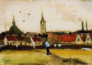 海牙与新教堂的景观 View of The Hague with the New Church (1882; Haag / Den Haag / La Haye / The Hague,Netherlands                     )，文森特·梵高