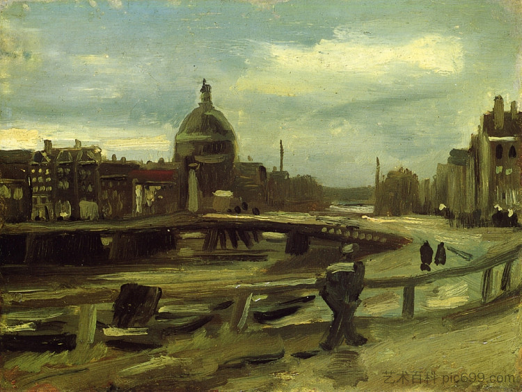 阿姆斯特丹Singel观景 View on the Singel in Amsterdam (1885; Netherlands  )，文森特·梵高