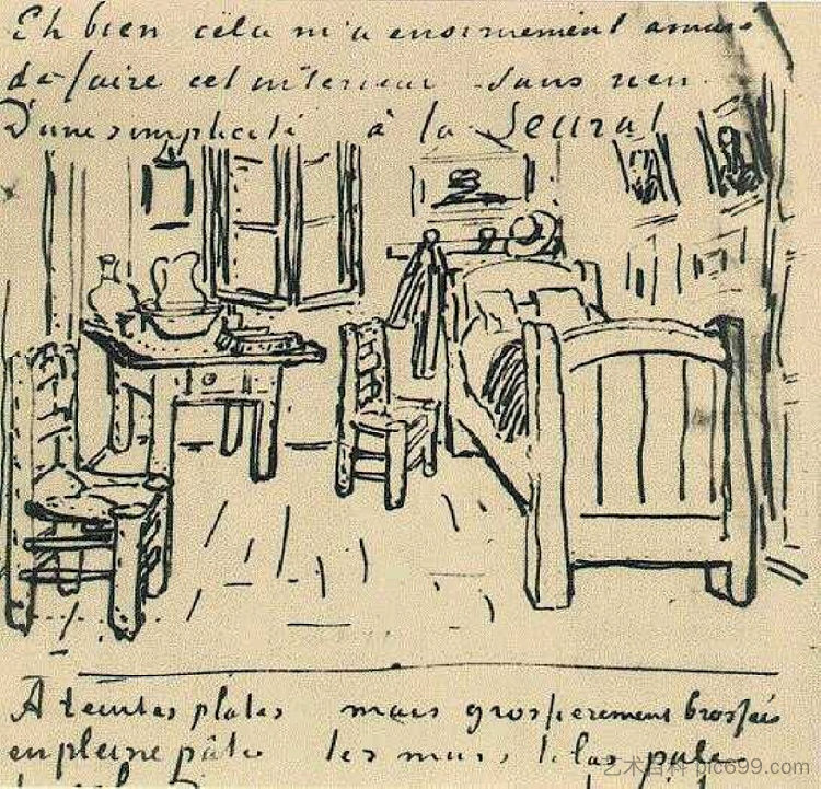 文森特的卧室 Vincent's Bedroom (1888; Arles,Bouches-du-Rhône,France ),文森特·梵高