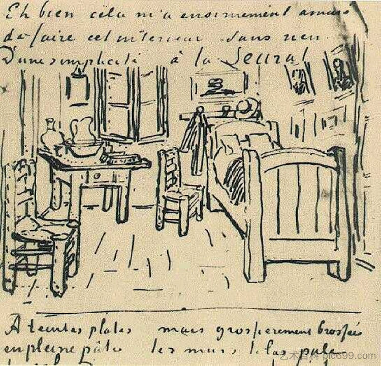 文森特的卧室 Vincent's Bedroom (1888; Arles,Bouches-du-Rhône,France  )，文森特·梵高