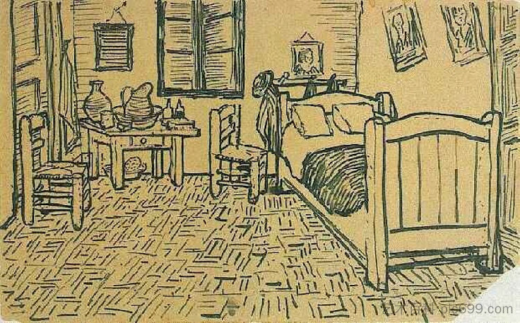 文森特在阿尔勒的卧室 Vincent's Bedroom in Arles (1888; Arles,Bouches-du-Rhône,France  )，文森特·梵高