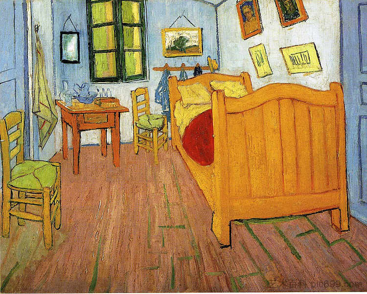 文森特在阿尔勒的卧室 Vincent's Bedroom in Arles (1888; Arles,Bouches-du-Rhône,France  )，文森特·梵高