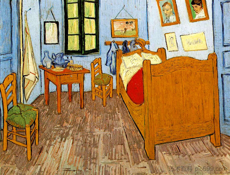 文森特在阿尔勒的卧室 Vincent's Bedroom in Arles (1889; Arles,Bouches-du-Rhône,France  )，文森特·梵高