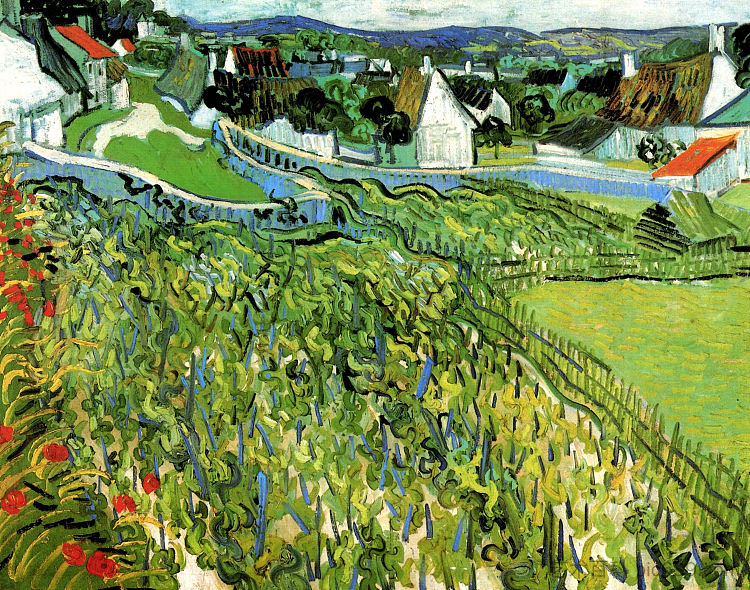 享有奥韦尔美景的葡萄园 Vineyards with a View of Auvers (1890; Auvers-sur-oise,France ),文森特·梵高
