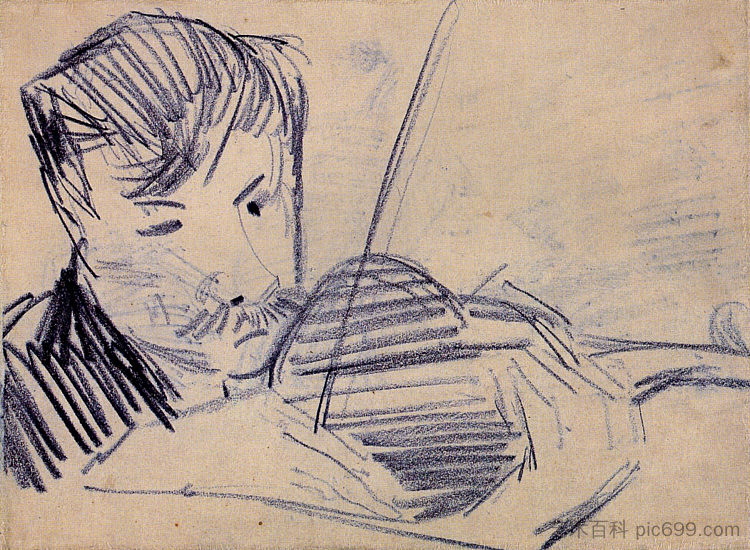 从正面看小提琴家 Violinist Seen from the Front (1887; Paris,France ),文森特·梵高
