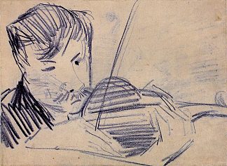 从正面看小提琴家 Violinist Seen from the Front (1887; Paris,France                     )，文森特·梵高