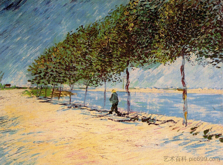 沿着阿涅尔附近的塞纳河畔漫步 Walk Along the Banks of the Seine Near Asnieres (1887; Paris,France  )，文森特·梵高