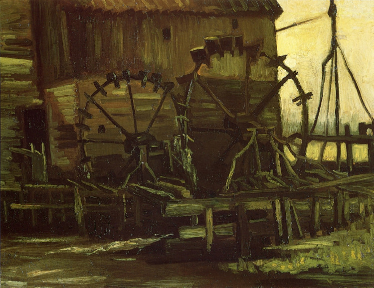 Gennep磨坊的水车 Water Wheels of Mill at Gennep (1884; Nunen / Nuenen,Netherlands  )，文森特·梵高