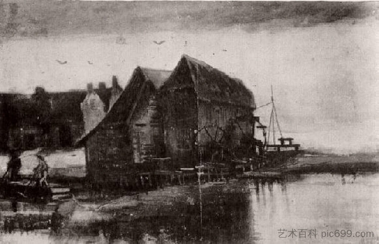 Gennep的水磨坊 Watermill at Gennep (1884; Nunen / Nuenen,Netherlands  )，文森特·梵高