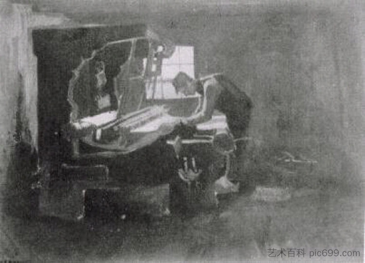 织工编线 Weaver, Arranging Threads (1884; Nunen / Nuenen,Netherlands  )，文森特·梵高