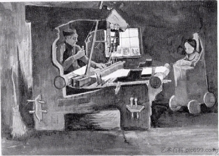 织工朝右,室内有一扇窗户和高椅子 Weaver Facing Right, Interior with One Window and High Chair (1884; Nunen / Nuenen,Netherlands ),文森特·梵高
