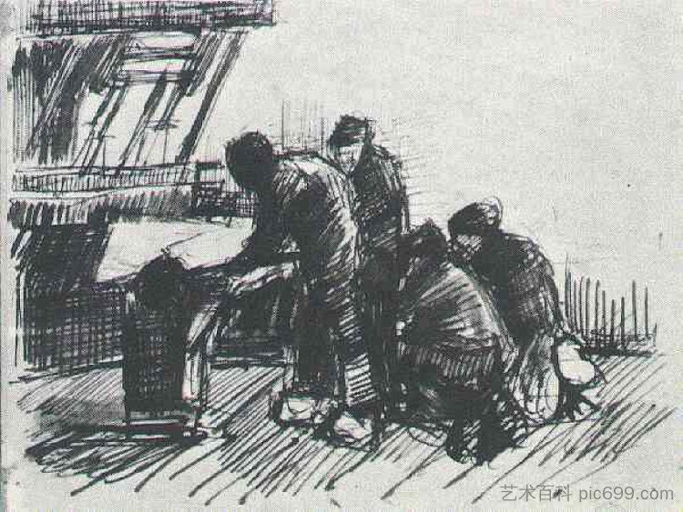 织布机前的织布工和其他人物 Weaver with Other Figures in Front of Loom (1884; Nunen / Nuenen,Netherlands  )，文森特·梵高