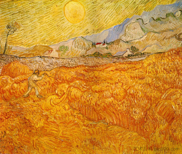 圣保罗医院后面的麦田与死神 Wheat Field behind Saint Paul Hospital with a Reaper (1889; Saint-rémy-de-provence,France  )，文森特·梵高