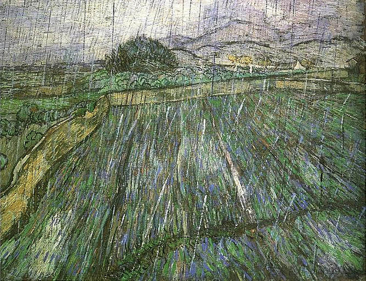 雨中的麦田 Wheat Field in Rain (1889; Saint-rémy-de-provence,France  )，文森特·梵高