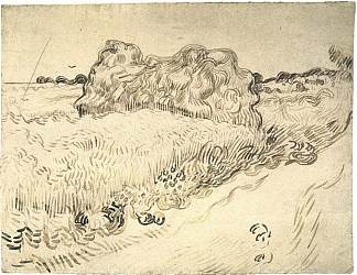 麦田与一堆小麦或干草 Wheat Field with a Stack of Wheat or Hay (1890; Auvers-sur-oise,France                     )，文森特·梵高