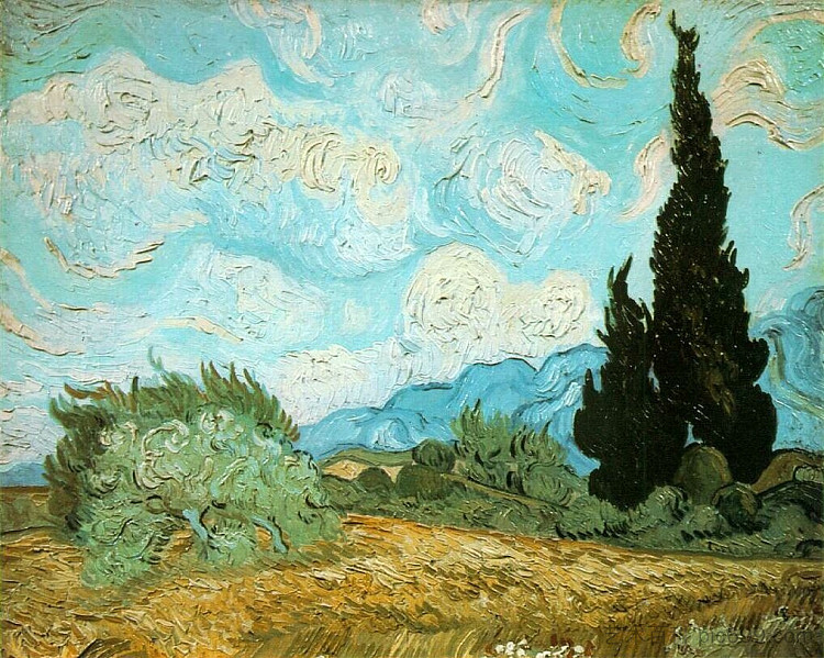 麦田与柏树 Wheat Field with Cypresses (1889; Saint-rémy-de-provence,France  )，文森特·梵高