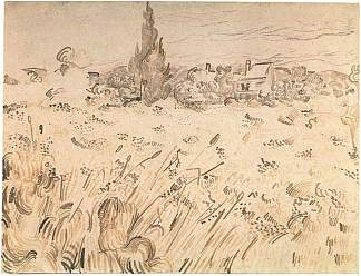 麦田与柏树 Wheat Field with Cypresses (1889; Saint-rémy-blanzy,France                     )，文森特·梵高