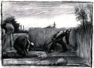 麦田里的割草机和一个弯腰的农妇 Wheat Field with Mower and a Stooping Peasant Woman (1885; Nunen / Nuenen,Netherlands                     )，文森特·梵高