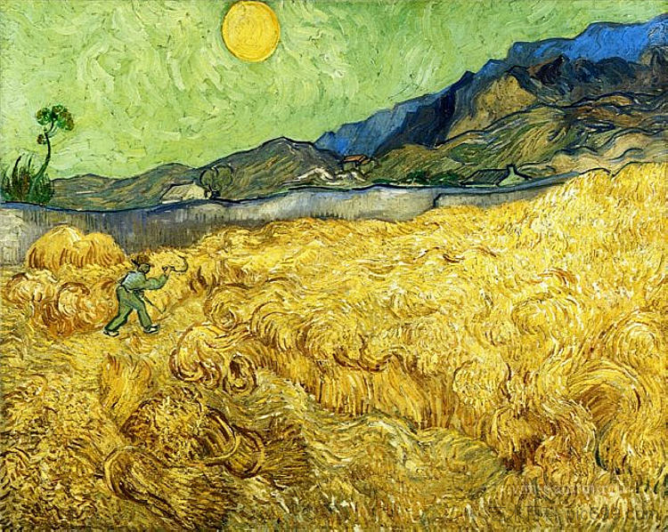 麦田与死神和太阳 Wheat Field with Reaper and Sun (1889; Saint-rémy-de-provence,France  )，文森特·梵高