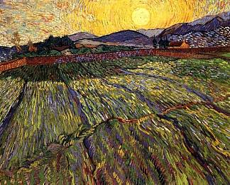 旭日东升的麦田 Wheat Field with Rising Sun (1889)，文森特·梵高