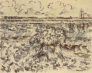 带滑轮的麦田 Wheat Field with Sheaves (1888; Arles,Bouches-du-Rhône,France                     )，文森特·梵高