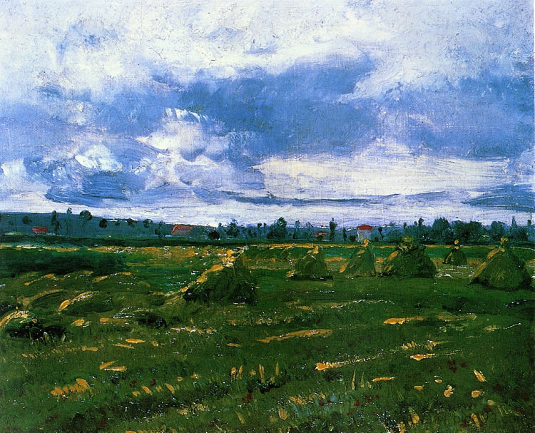 带烟囱的麦田 Wheat Fields with Stacks (1888; Arles,Bouches-du-Rhône,France  )，文森特·梵高