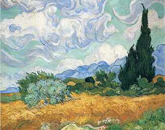 麦田与柏树 Wheatfield with cypress tree (1889; Saint-rémy-de-provence,France                     )，文森特·梵高