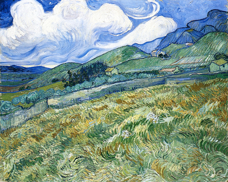 以山脉为背景的麦田 Wheatfield with Mountains in the Background (1889; Saint-rémy-de-provence,France  )，文森特·梵高