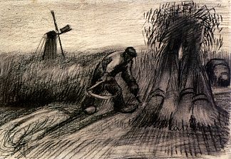 麦田里的收割机和农妇捆麦束 Wheatfield with Reaper and Peasant Woman Binding Sheaves (1885; Nunen / Nuenen,Netherlands                     )，文森特·梵高
