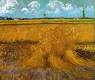 带滑轮的麦田 Wheatfield with Sheaves (1888; Arles,Bouches-du-Rhône,France                     )，文森特·梵高