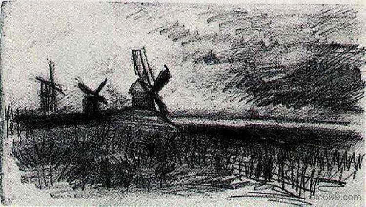 蒙马特的风车 Windmills at Montmartre (1886; Paris,France ),文森特·梵高